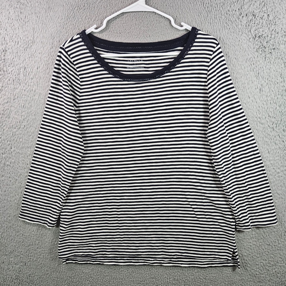 Talbots Womens Striped‎ 3/4 Sleeve Boat Neck Top Shirt Size L